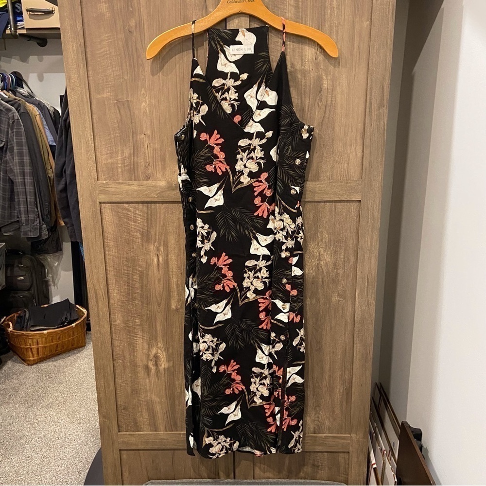 Linen Lux Small Midi Dress Hawaiian floral print